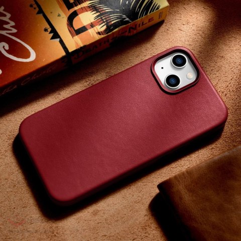 ICarer Case Leather pokrowiec etui z naturalnej skóry do iPhone 14 czerwony (WMI14220705-RD) (kompatybilne z MagSafe)