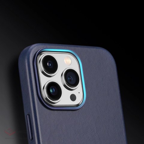 Dux Ducis Naples etui iPhone 14 Pro Max magnetyczny skórzany pokrowiec MagSafe niebieskie