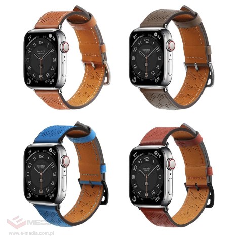 Strap Leather skórzany pasek Apple Watch Ultra, SE, 9, 8, 7, 6, 5, 4, 3, 2, 1 (49, 45, 44, 42 mm) opaska bransoleta ciemnobrązow