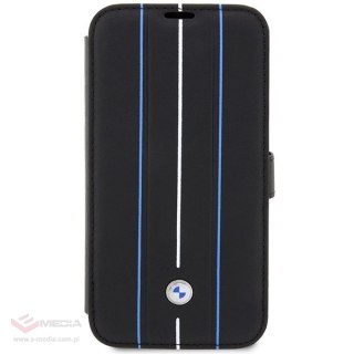 Etui BMW Leather Stamp Blue Lines na iPhone 14 Pro - czarne