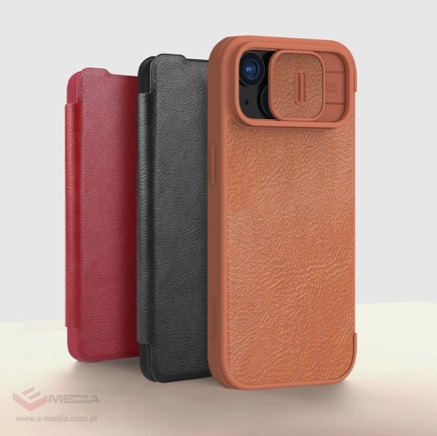 Skórzane etui z klapką osłoną aparatu do iPhone 15 Pro Nillkin Qin Pro Leather - czarne