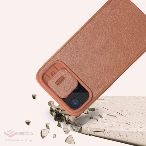 Skórzane etui z klapką osłoną aparatu do iPhone 15 Pro Nillkin Qin Pro Leather - czarne