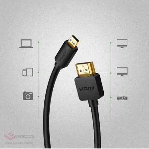 Ugreen kabel przewód HDMI - micro HDMI 19 pin 2.0v 4K 60Hz 30AWG 1,5m czarny (30102)