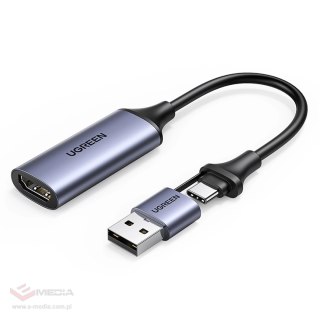 Adapter Ugreen CM489 40189 HDMI (żeński) - USB-A / USB-C (męski) - szary