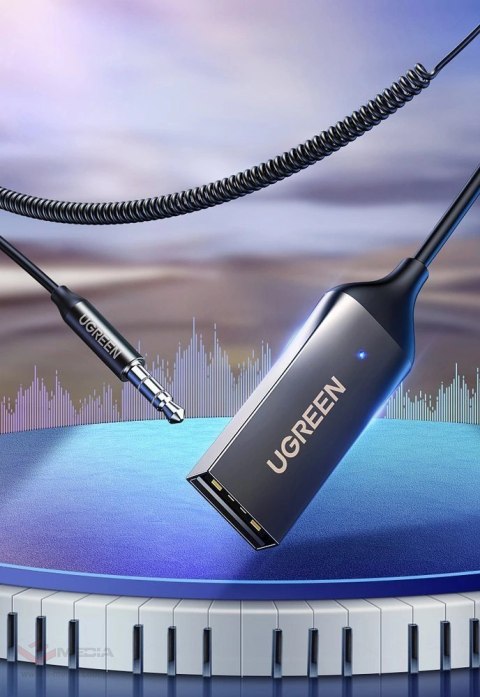 Ugreen odbiornik dźwięku Bluetooth 5.3 kabel USB adapter audio AUX jack czarny (70601 CM309)