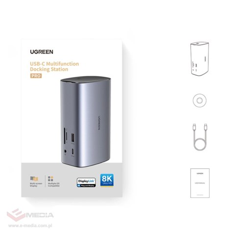 Ugreen wielofunkcyjna stacja dokująca HUB 12w1 USB C USB HDMI DP RJ45 AUX SD TF szara (CM555)