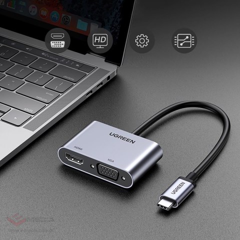 Adapter Ugreen CM162 50505 USB-C - HDMI / VGA / USB-A 3.0 / USB-C PD - szary