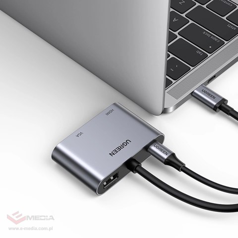 Adapter Ugreen CM162 50505 USB-C - HDMI / VGA / USB-A 3.0 / USB-C PD - szary