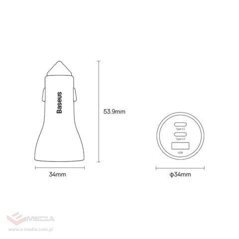 Baseus Golden Contactor Pro ładowarka samochodowa USB-A + 2x USB-C 65W QC4.0 niebieski (CGJP010003)