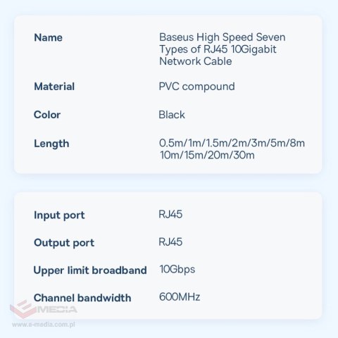 Baseus Speed Seven szybki kabel sieciowy RJ45 10Gbps 2m czarny (WKJS010301)