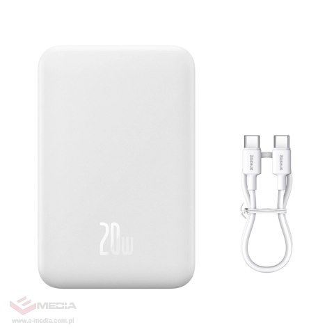 Powerbank Baseus Magnetic Mini 20000 mAh 20W - biały + kabel USB-C / USB-C