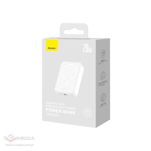 Powerbank Baseus Magnetic Mini 20000 mAh 20W - biały + kabel USB-C / USB-C