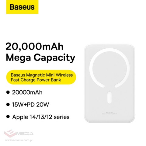 Powerbank Baseus Magnetic Mini 20000 mAh 20W - biały + kabel USB-C / USB-C