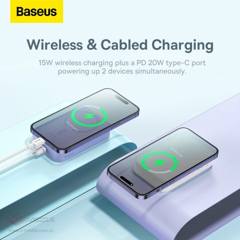 Powerbank Baseus Magnetic Mini 20000 mAh 20W - biały + kabel USB-C / USB-C