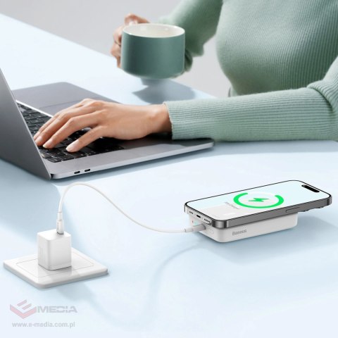 Powerbank Baseus Magnetic Mini indukcyjny 10000mAh 30W - biały + kabel USB-C - USB-C