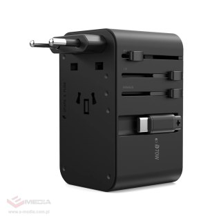 Adapter podróżny Choetech PD5022 70W EU / US / AUS / UK z wbudowanym kablem USB-C - czarny