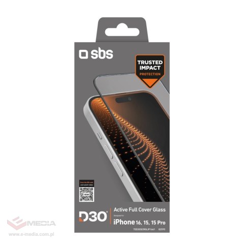 Szkło hartowane SBS Tempered Glass D3O z ramką do iPhone 16 / iPhone 15