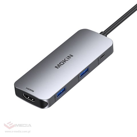 Adapter Hub MOKiN 7w1 USB-C do 2x USB 3.0 + 2x USB-C + SD + Micro SD + HDMI (srebrny)