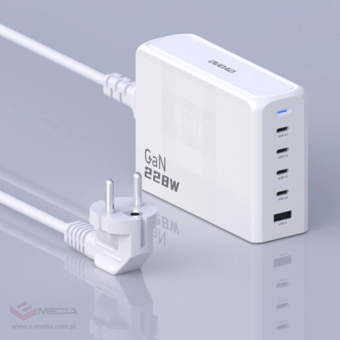 Ładowarka Dudao A228EU GaN 1x USB-A 4x USB-C PD 228W - biała