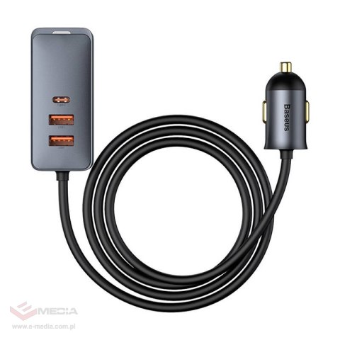 Ładowarka samochodowa Baseus Share Together z przedłużaczem, 3x USB, USB-C, 120W (szara)