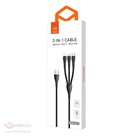 Kabel 3w1 USB do USB-C / Lightning / Micro USB, Mcdodo CA-6960, 1.2m (czarny)