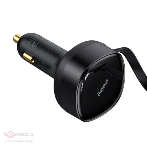 Ładowarka samochodowa Baseus Enjoyment z kablami USB-C + Lightning 3A, 30W (czarna)