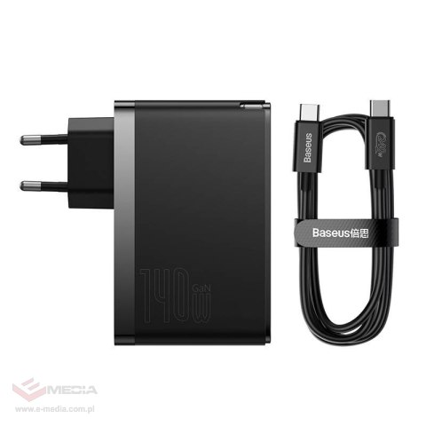 Ładowarka sieciowa Baseus GaN5 Pro 2xUSB-C + USB, 140W (czarna)