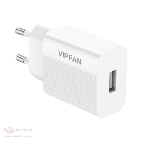 Ładowarka sieciowa VFAN E01, 1x USB, 2.4A (biała)