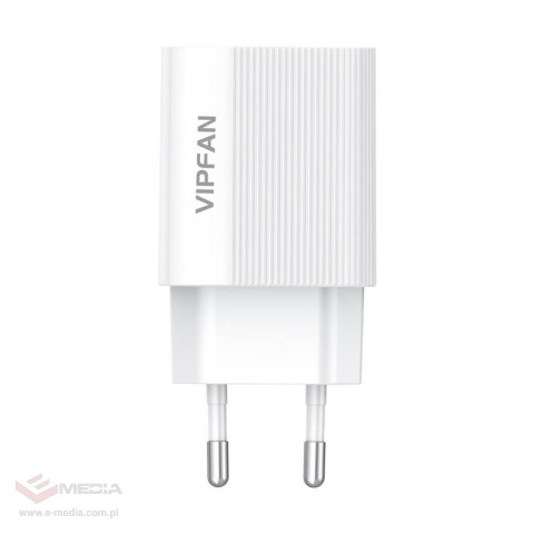 Ładowarka sieciowa VFAN E01, 1x USB, 2.4A (biała)