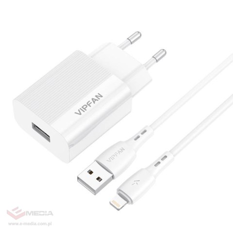 Ładowarka sieciowa VFAN E01, 1x USB, 2.4A + kabel Lightning (biała)