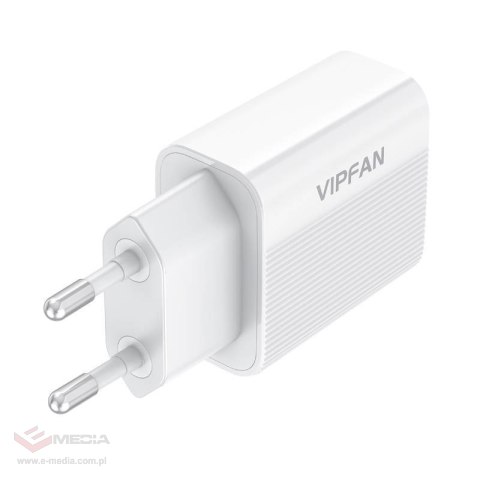 Ładowarka sieciowa VFAN E01, 1x USB, 2.4A + kabel USB-C (biała)