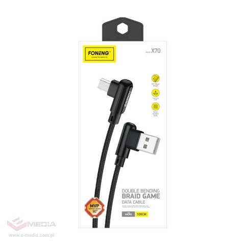 Kabel kątowy USB do Micro USB Foneng X70, 3A, 1m (czarny)