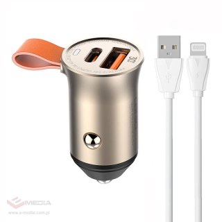 Ładowarka samochodowa LDNIO C509Q USB, USB-C 30W + kabel Lightning