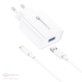 Ładowarka sieciowa Foneng EU13 18W + kabel USB do Lightning, 3A (biała)