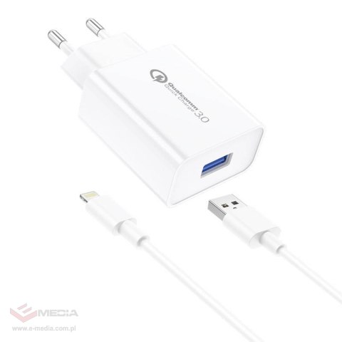 Ładowarka sieciowa Foneng EU13 18W + kabel USB do Lightning, 3A (biała)