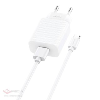 Ładowarka sieciowa Foneng, EU28 12W, 1x USB, QC 3.0 + USB + kabel USB typu C