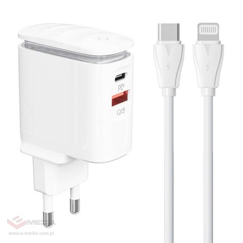 Ładowarka sieciowa LDNIO A2423C USB, USB-C + kabel USB-C - Lightning