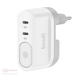 Ładowarka z lampką Budi 326DE, 2xUSB-C, 40W, (biały)