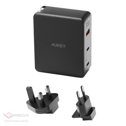 Ładowarka sieciowa Aukey PA-B7O, 1xUSB-A, 2xUSB-C, 140W GaN (czarna)