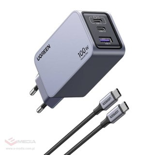 Ładowarka sieciowa Ugreen Nexode Pro 100W, GaN, USB + 2x USB-C (szara)