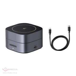 Ładowarka indukcyjna Qi 2w1 Ugreen W256 do iPhone, AirPods, 20W (czarna) + kabel USB-C do USB-C 1m