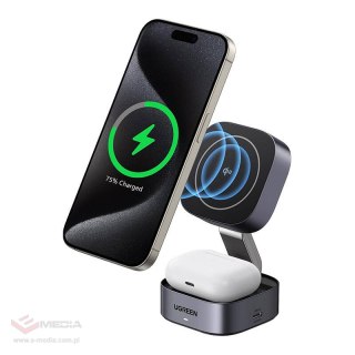 Ładowarka indukcyjna Qi2 2w1 Ugreen W702 do Iphone, AirPods, 15W (szara)