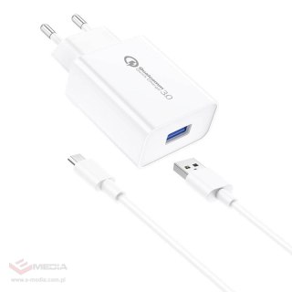 Ładowarka sieciowa Foneng EU13 18W + kabel USB do Micro USB, 3A (biała)