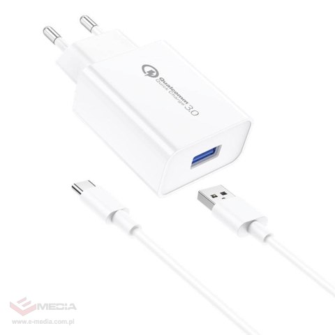 Ładowarka sieciowa Foneng EU13 18W + kabel USB do USB-C, 3A (biała)