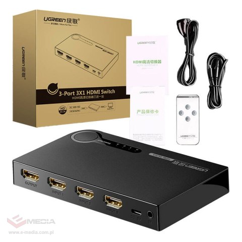 Przełącznik HDMI 3x1 UGREEN 40234, z pilotem (czarny)