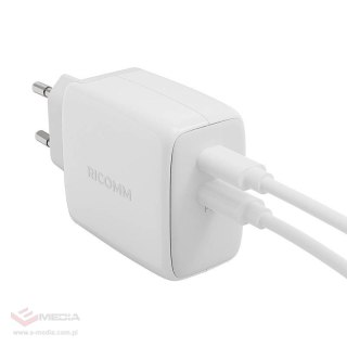 Ładowarka sieciowa 65W GaN Ricomm RC652 EU, 2xUSB-C + kabel USB-C 2.1m