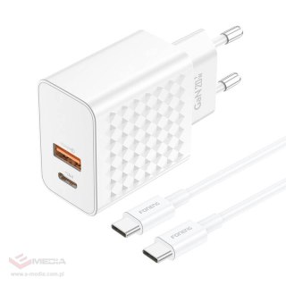 Ładowarka sieciowa Foneng EU42 USB-C+USB-A 20W + kabel USB-C - USB-C (biała)