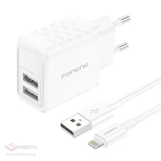 Ładowarka sieciowa Foneng EU53 20W 2xUSB-A, 2,4A (Biała) + kabel USB-A doLightning