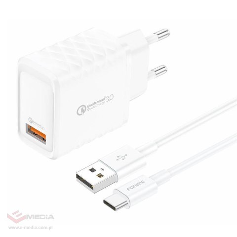 Ładowarka sieciowa Foneng EU54 USB-A, 3A (Biała) + kabel USB-A do USB-C