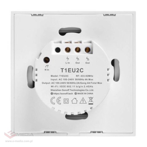Dotykowy włącznik światła WiFi + RF 433 Sonoff T1 EU TX (2-kanałowy)